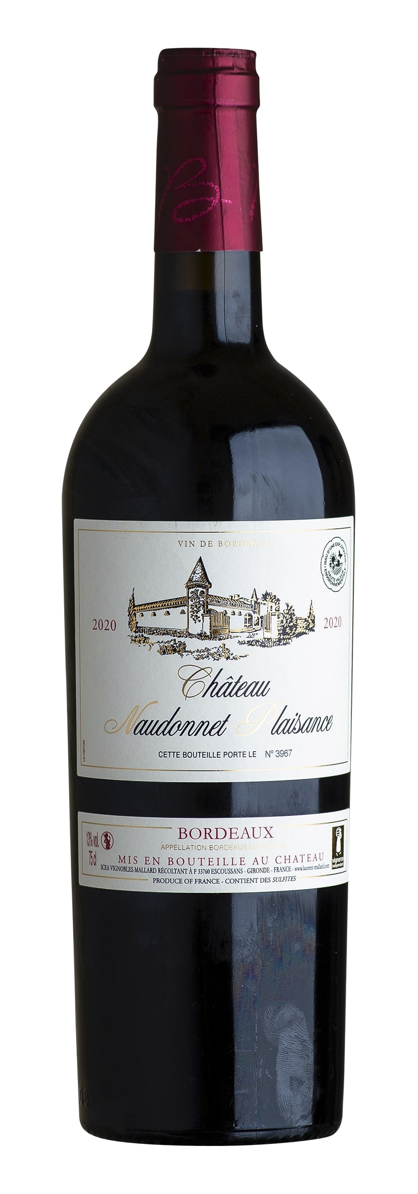 Bordeaux rouge AOC Château Naudonnet Plaisance 2020