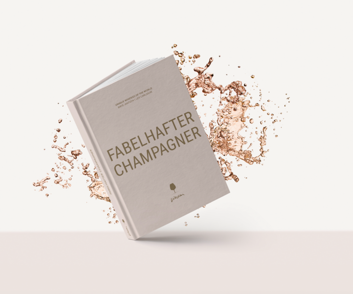 Buchcover von Fabelhafter Champagner. Das Buchcover ist einfarbig in einem blassen rosa mit goldenem Titel. Hinter dem Cover hat es Champagnertropfen.