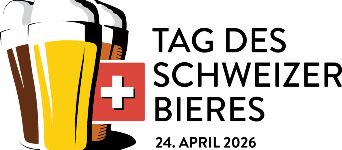 Auf dem Bild sieht man das Logo des "Tag des Schweizer Bieres" und das Datum "24. April 2026". Das Logo besteht aus drei Bieren in drei Brauntönen mit Schweizerkreuz daneben.