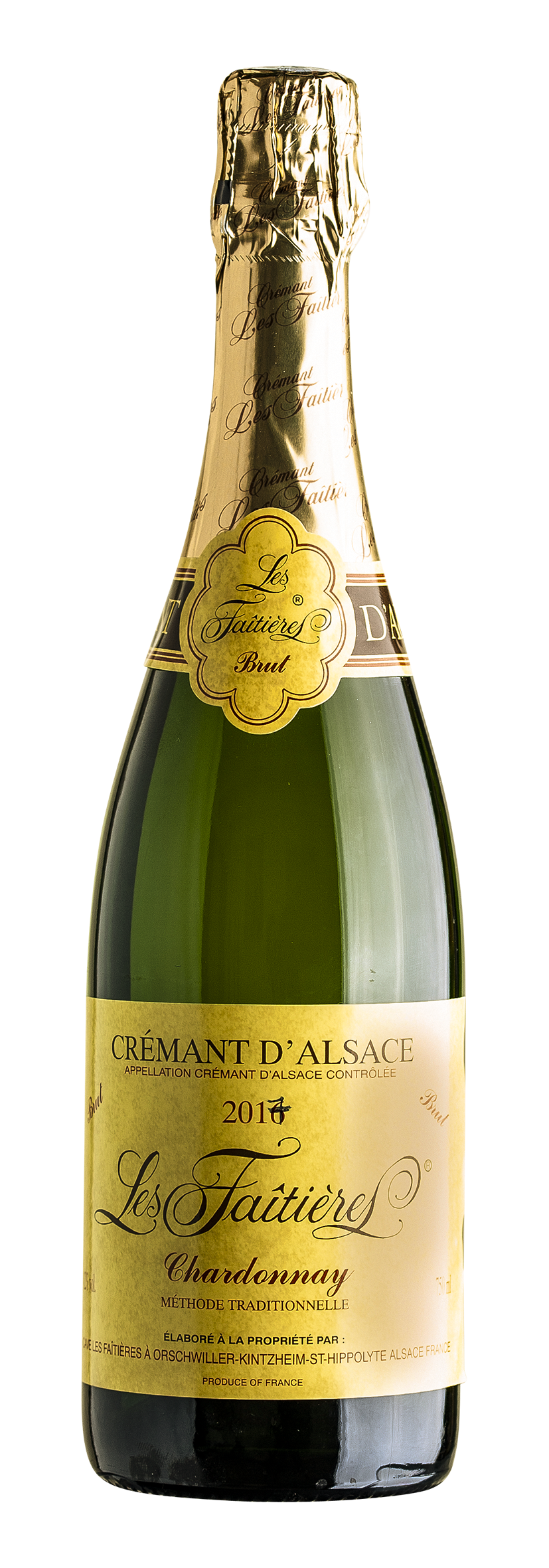 Crémant d'Alsace AOC "Les Faîtières Chardonnay Méd. Argent Meilleurs Effervescents du Monde" 2017